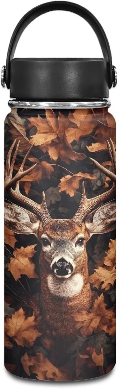 Brown Deer Thermos Water Bottle for Men Stainless Steel Vacuum Insulated Bottle with Wide Spout Lid 21 oz Leakproof Water Bottle for Home Travel Office Exercise Reusable Thermos