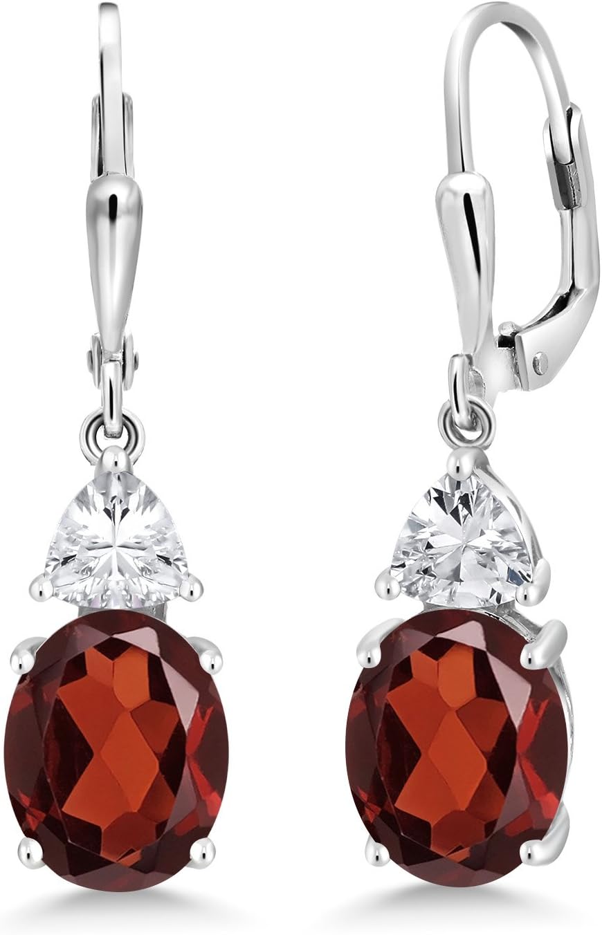 Gem Stone King 4-6 Cttw Leverback Drop Dangle Earrings For Women | Gemstone Birthstone | 925 Sterling Silver | Oval 10X8MM | Trillion 5MM | Gift for Her Wife Mom