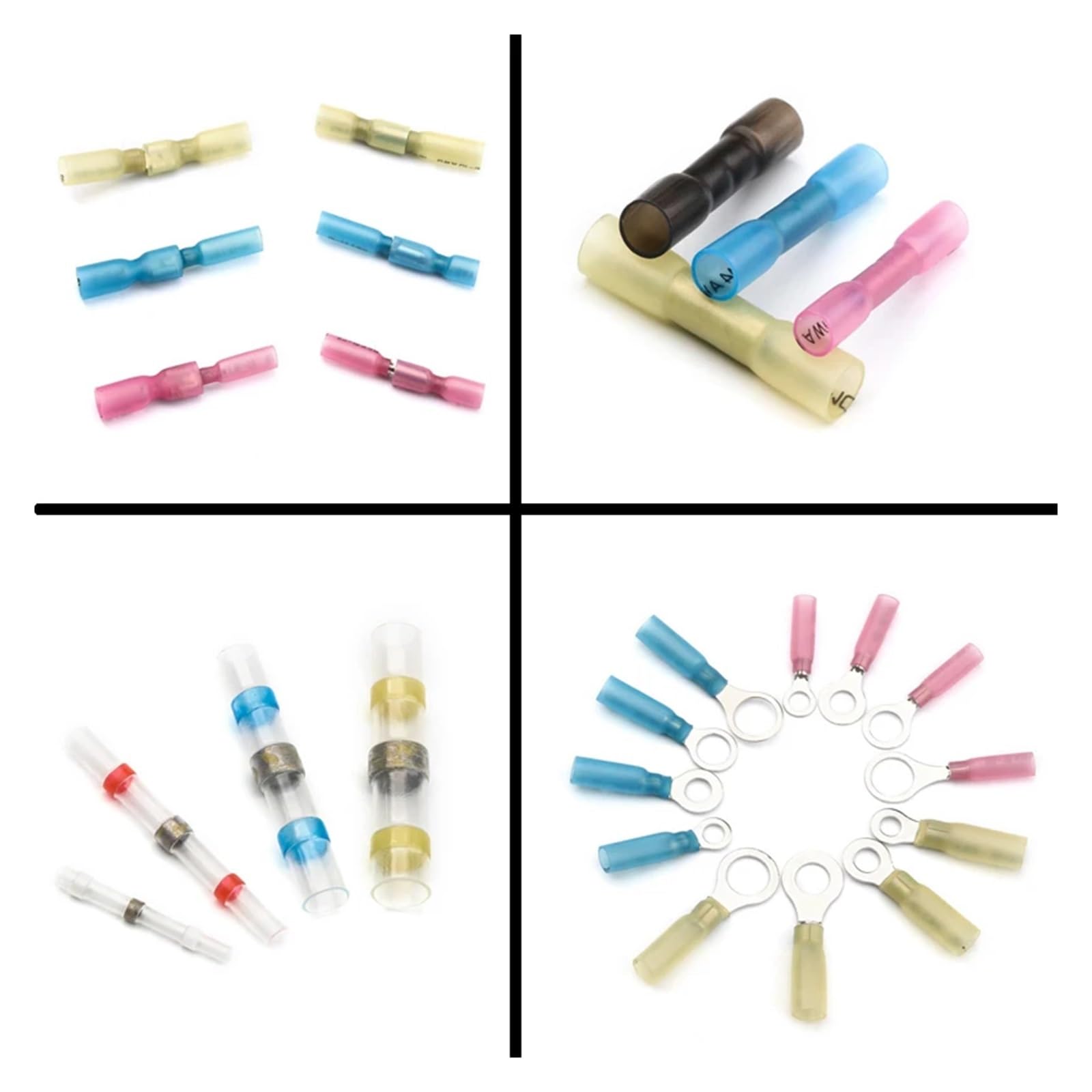 Assortiment de 240 cosses thermorétractables à Anneau, connecteurs à souder Bout à Bout, cosses à entièrement isolées, avec boîte
