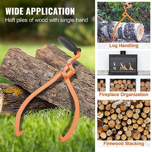 Image of VEVOR Log Tongs, 20 inch 2 Claw Logging Skidding Tongs Non-Slip Grip, Steel Hand Log Grapple with 110 lbs Loading Capacity, Log Lifting, Handling, Dragging & Carrying Tool