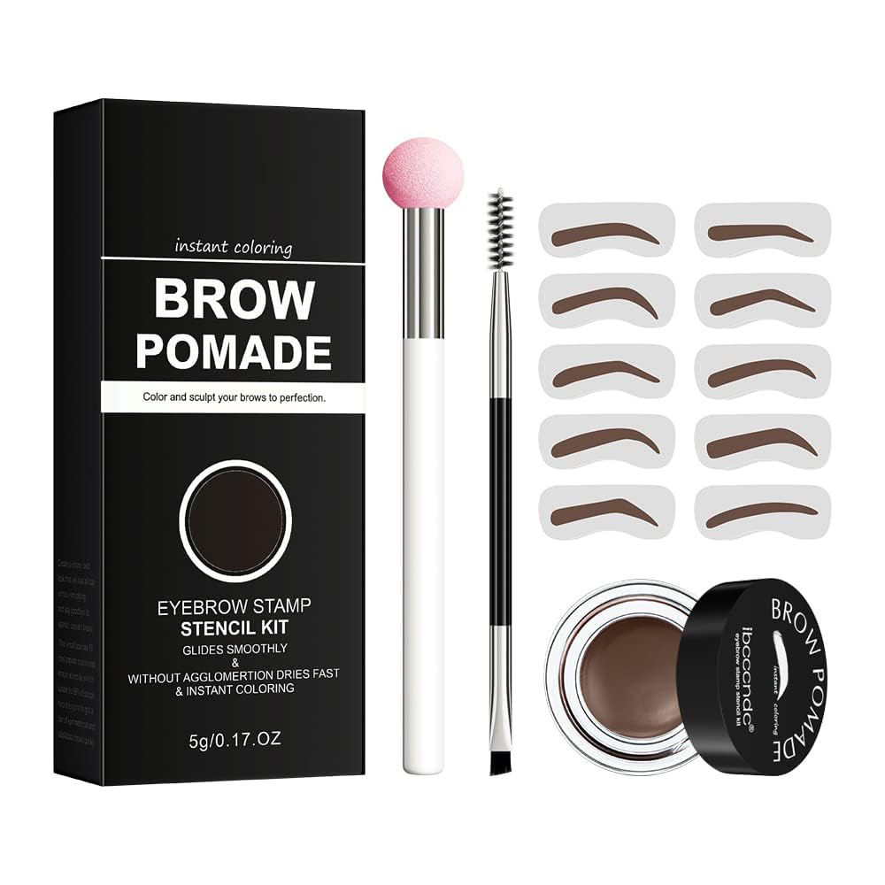 NALACAL Eyebrow Stamp Stencil Kit - for Waterproof Eyebrows Makeup, Brow Stamp Trio Kit with Sponge Applicator, Dual-ended Brow Brush, 10 Eyebrow Stencils, Waterproof Eyebrow Pomade (Medium Brown)