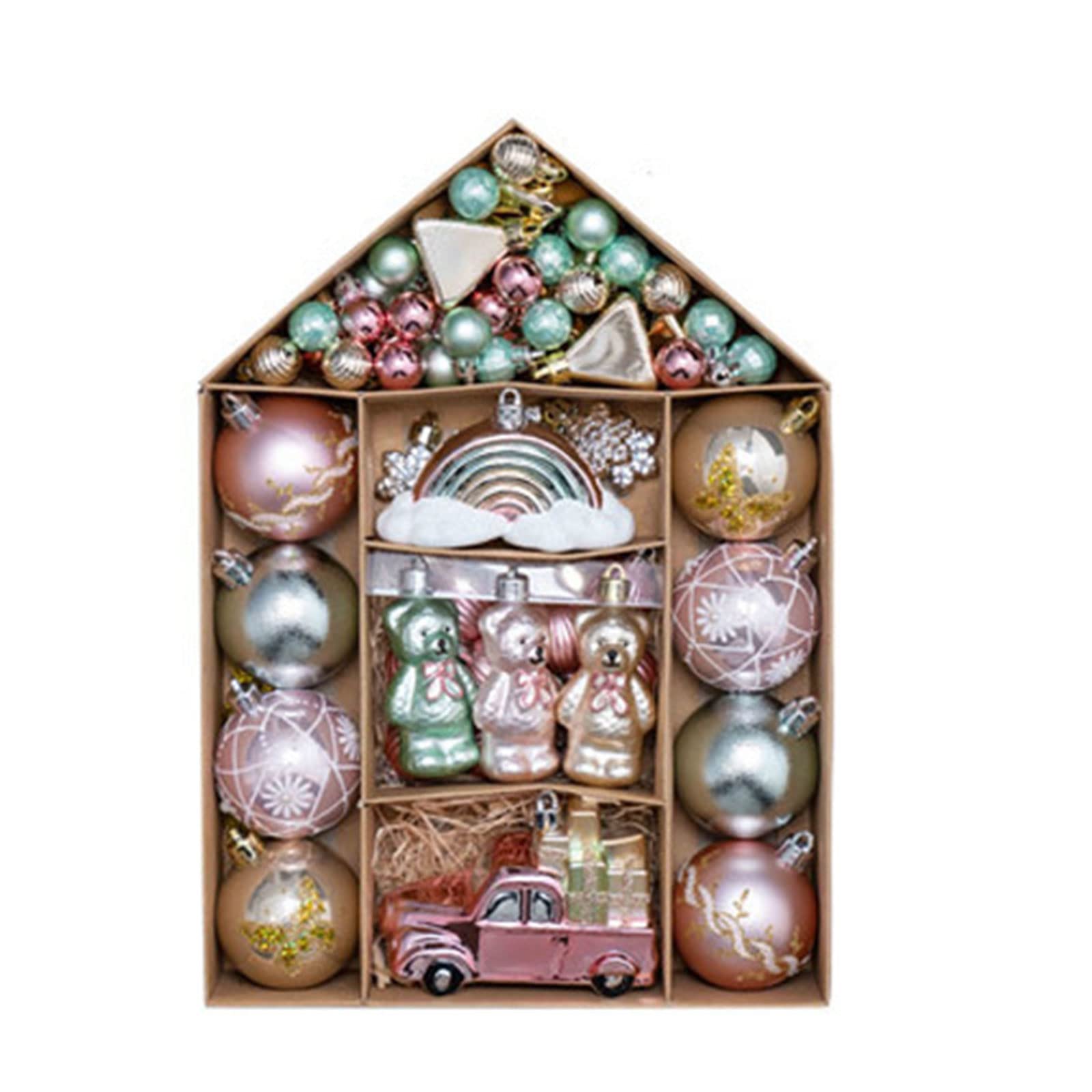 Buxuaaaa I Christmas Ball Ornament 70Pcs / Box Hanging Christmas Ball Pendant Ornament Baubles Balls Ornaments Accessory Set