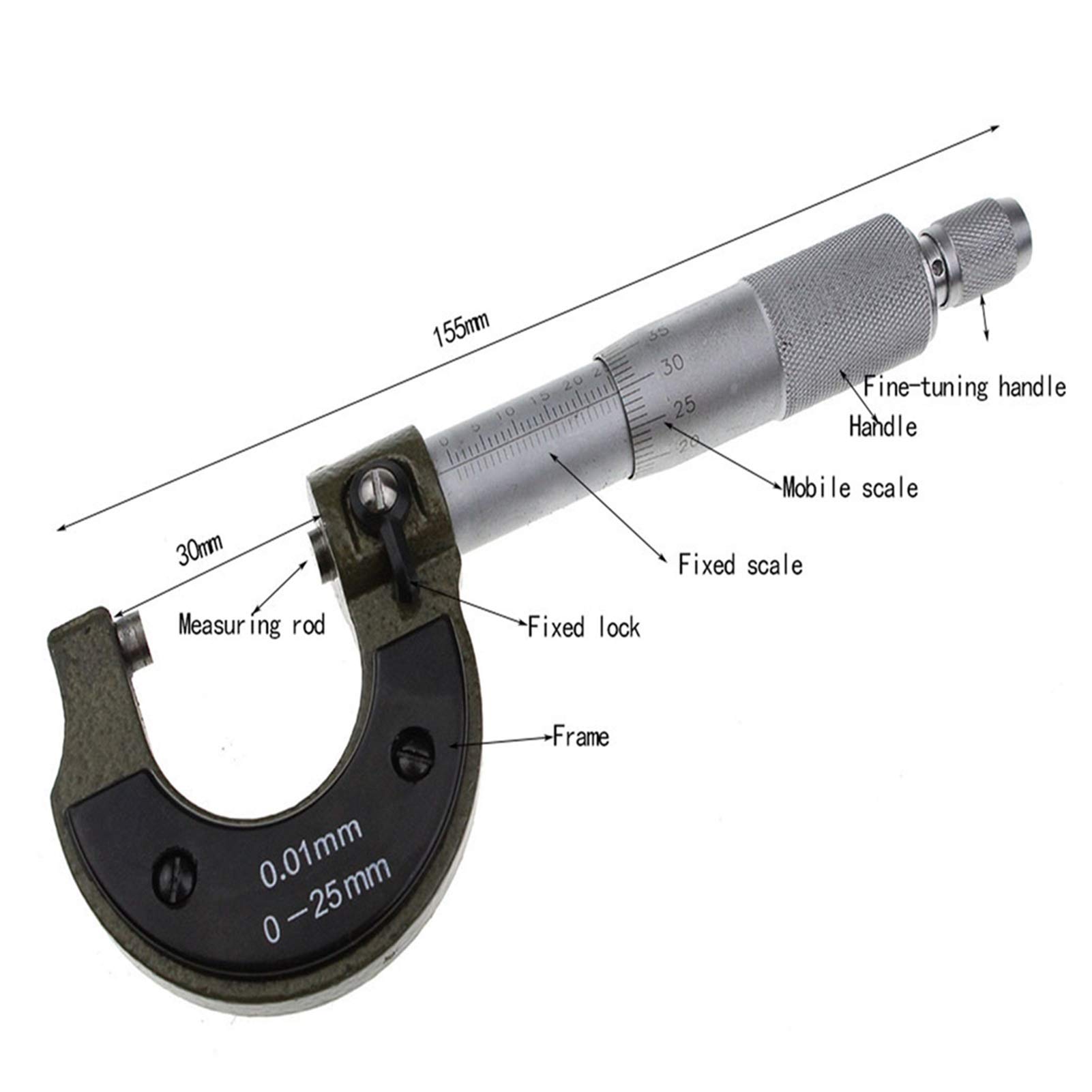 Micrometro Digitale Doppia Testa Tonda - Acciaio Inox 0-25mm | Precisione 0.001mm Con Chiave Inclusa - Foto 2