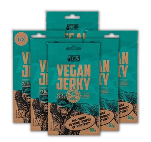 Vegan Jerky – 100% vegan - 6er Pack (6 x 50g) – 2 köstliche Geschmacksvarianten (Teriyaki)