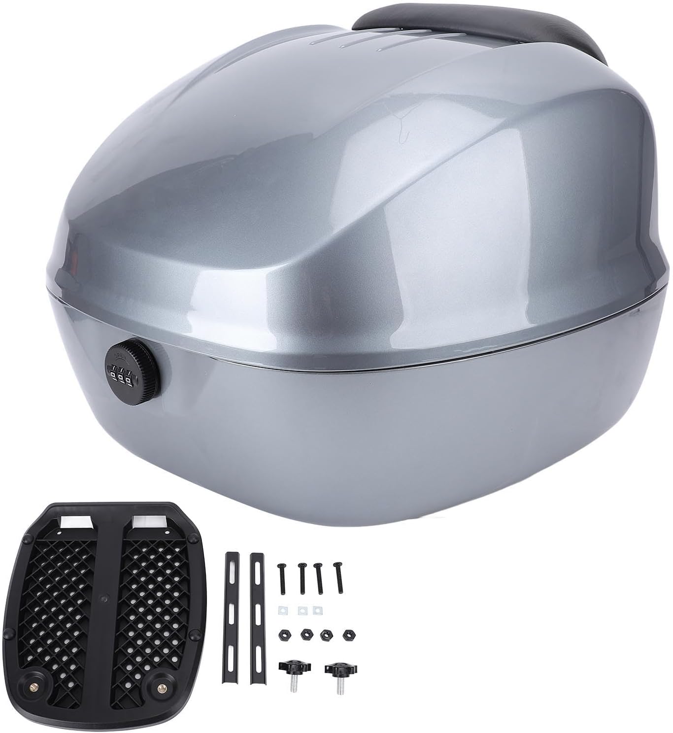 Versatile Top Box with Combination Lock Dust Proof Lightweight Rear Luggage Case for Electric Bike, Includes Backrest for Comfort, Suitable for Scooters (Grey)