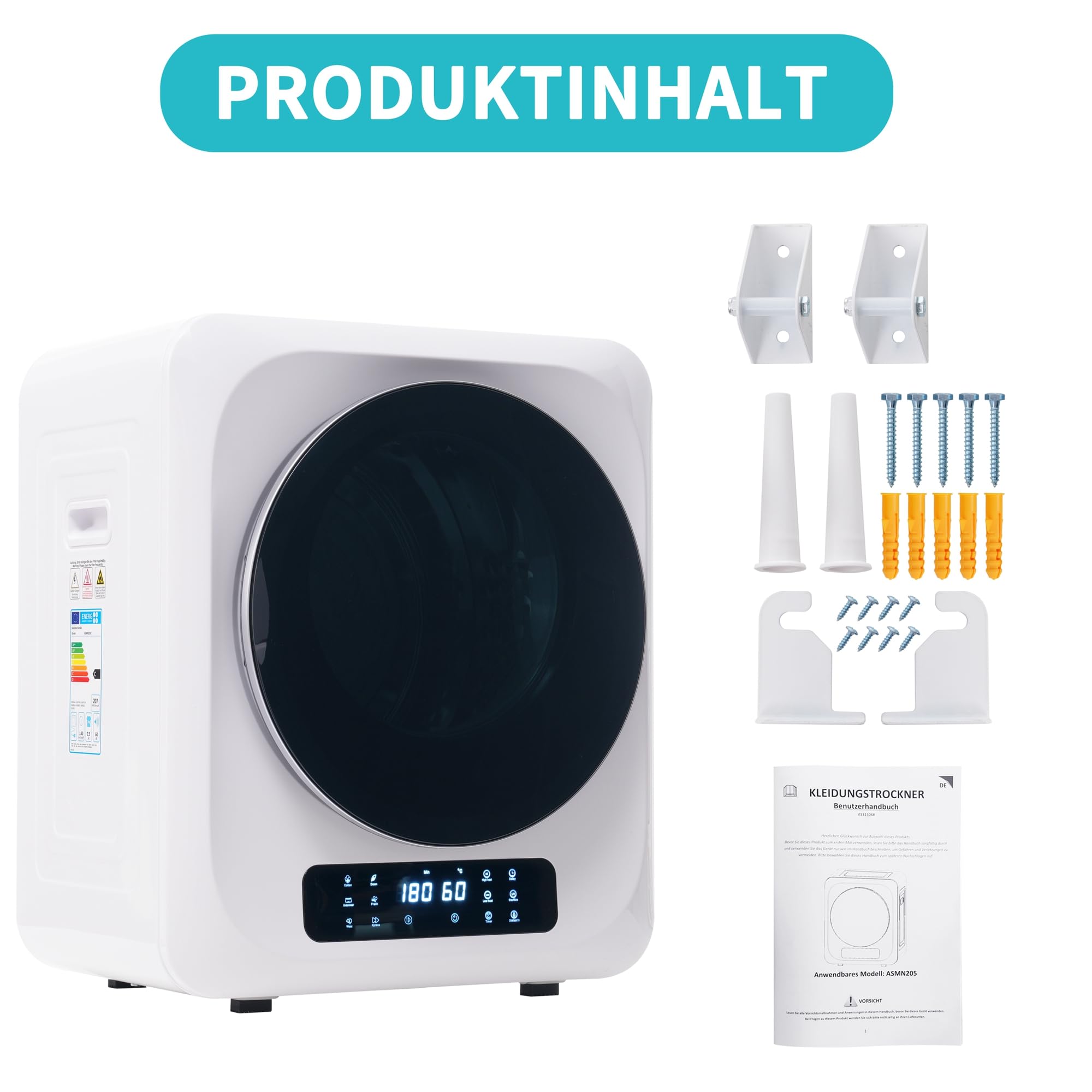 DRIXNO Ablufttrockner Trockner Mini Wäschetrockner Dryer Machine, 850w/2,5kg/Weiß/48x40x58cm, Überhitzungsschutz, wandmontierbar [Energieklasse C]