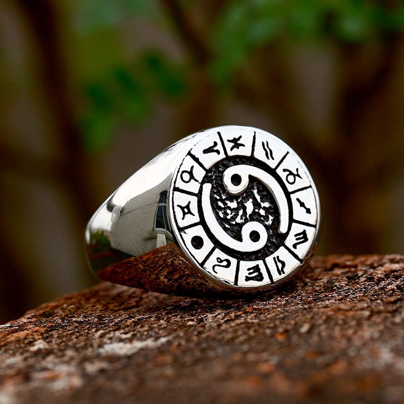 Image of Unisex 12 Constellation Zodiac Sign Signet Ring | Stainless Steel, Hip Hop Sign Signet, Horoscope Astrology Jewelry, Birthday Gift