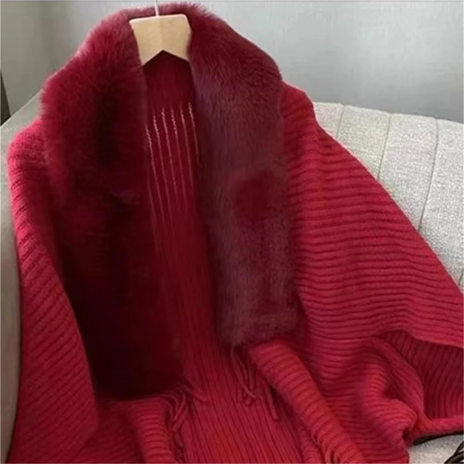 Poncho Donna Poncho Lungo Invernale con Nappe Larghe, Stile Streetwear, da Donna, Cardigan, Soprabito, Caldo, Lavorato a Maglia, in Pelliccia Sintetica