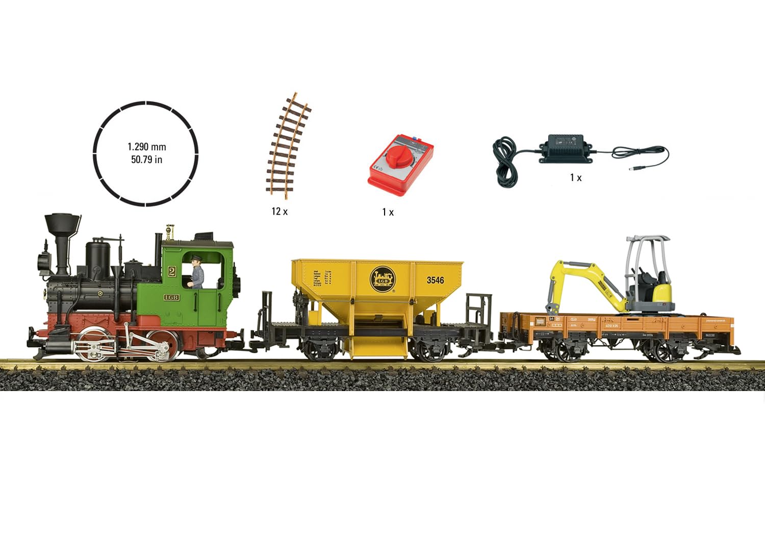 LGB 70403 - Gartenbahn Starterset Güterzug – Gartenbahn-Modelleisenbahn, mit Lokomotive und Zwei Waggons, Outdoor-Eisenbahn, Spur G