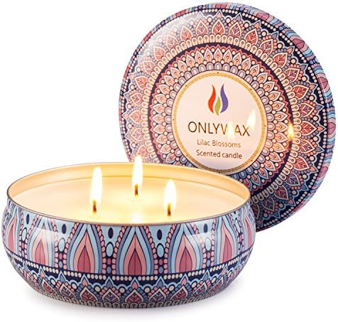 Onlywax Scented Candles Soy Wax 3 Wick Tin Jar, 70 Hour Burn 13.5oz, Outdoor and Indoor,Lilac