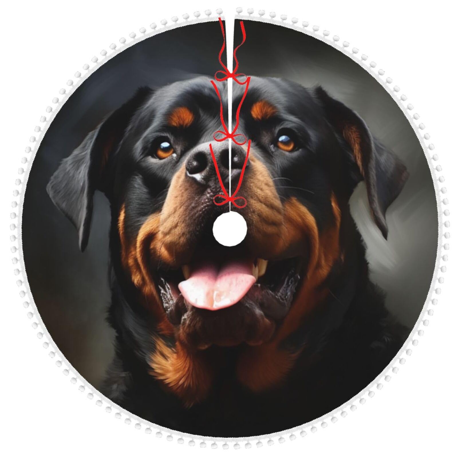 Jupe de sapin de Noël 122 cm Rottweiler en peluche à pompons