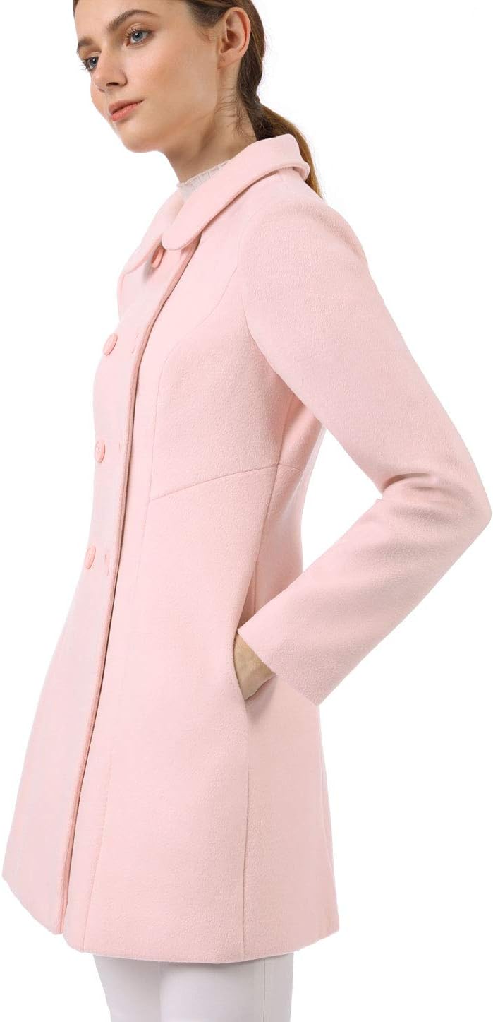 Allegra K Women's Peter Pan Collar Double Breasted Winter Long Trench Pea Coat - Image 4