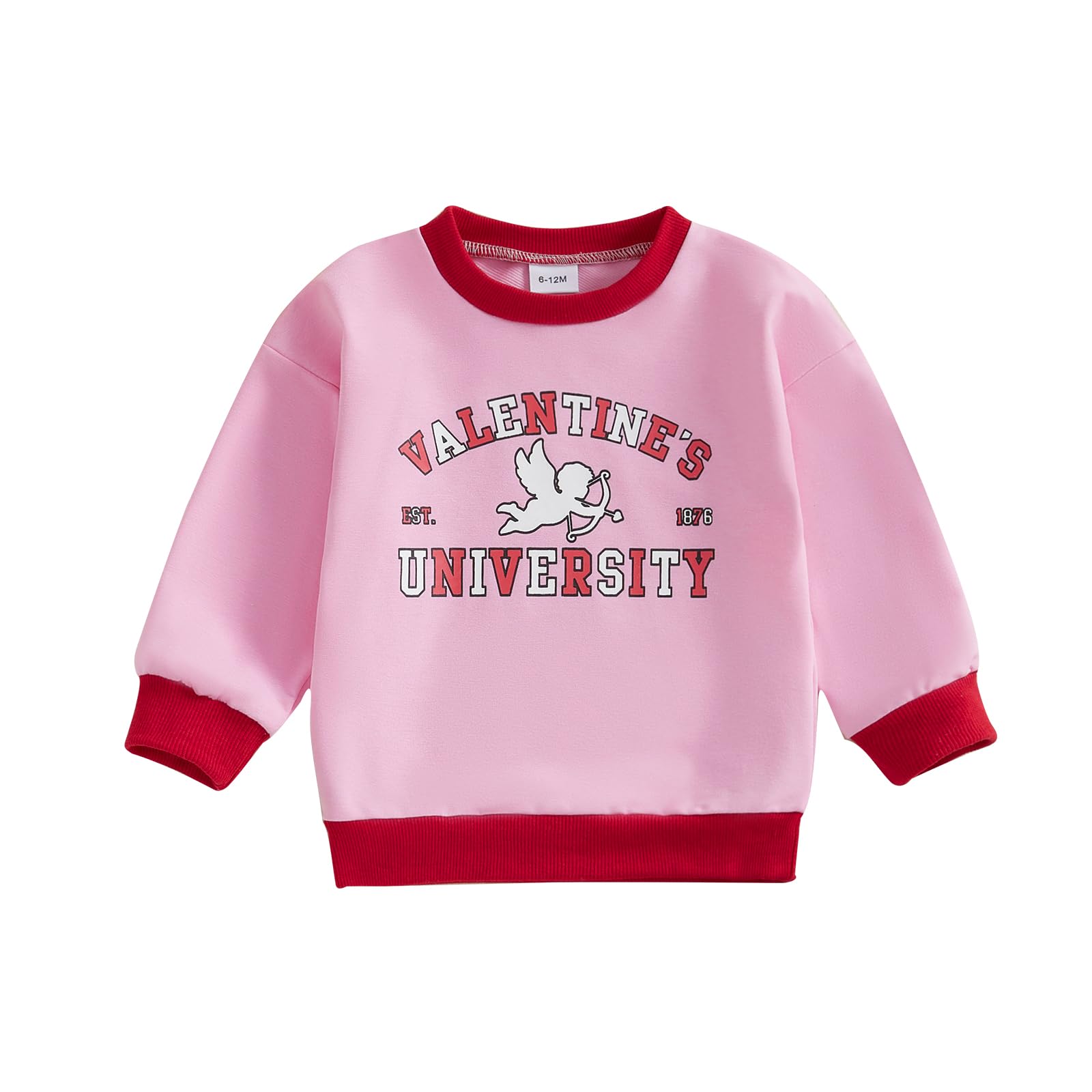 GINEVSAL Little Boy Girl Valentine's Day Sweatshirt Letter Print Long Sleeve Round Neck Pullover Sweater Loose Tops (Pink, 12-18 Months)
