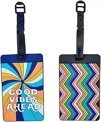 Kit 2 Identificador de Mala de Viagem Tag de Bagagem Férias Avião Etiqueta de Silicone Premium (GOOD VIBES + COLORIDO, TAG)