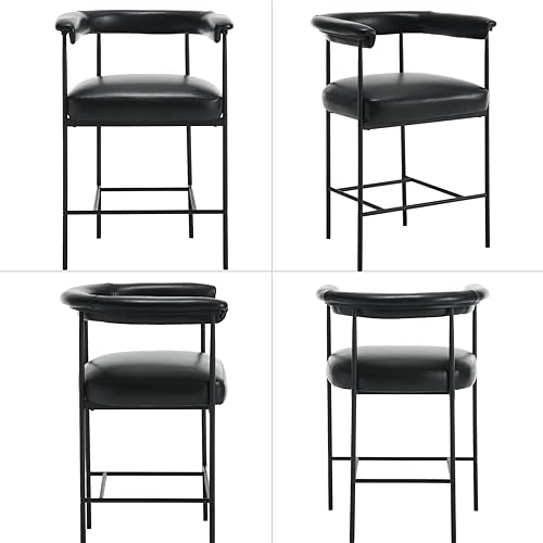 Miniatura 10 de Juego de 2 taburetes de bar modernos, de piel sintética, de 26 pulgadas, tapizados, con respaldo abierto, patas de metal para cocina, comedor, color