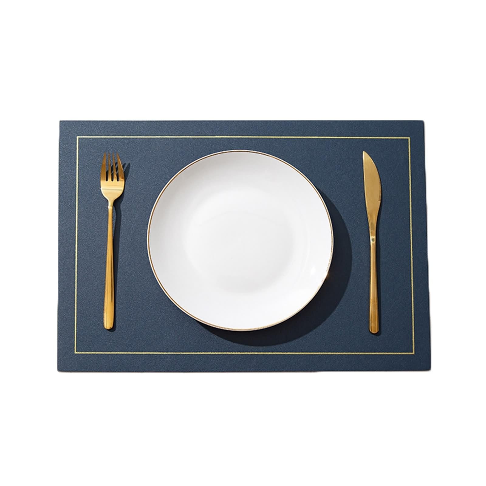 Set di 4 sottobicchieri 30 x 43 cm, sottopiatto per matrimonio, spessore 1,8 mm, reversibile, bicolore e righe dorate, in pelle, blu navy giallo