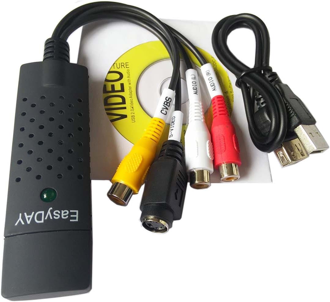 Easycap easyday USB 2.0 audio/video grabber | New version (Windows 10/7 / 8 compatible) | VHS - video adapter Capture Xbox 360 and PS3 Gameplay/S-Video and Composite In (USB 2.0)