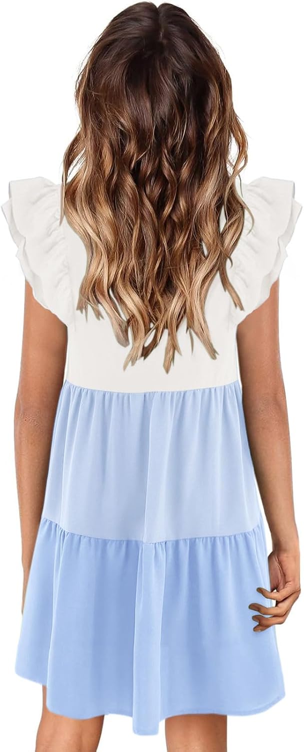 Zwurew Summer Babydoll Dresses for Women 2026 Cute Ruffle Cap Sleeve V-Neck Flowy Swing Mini Dress Sundress image 2