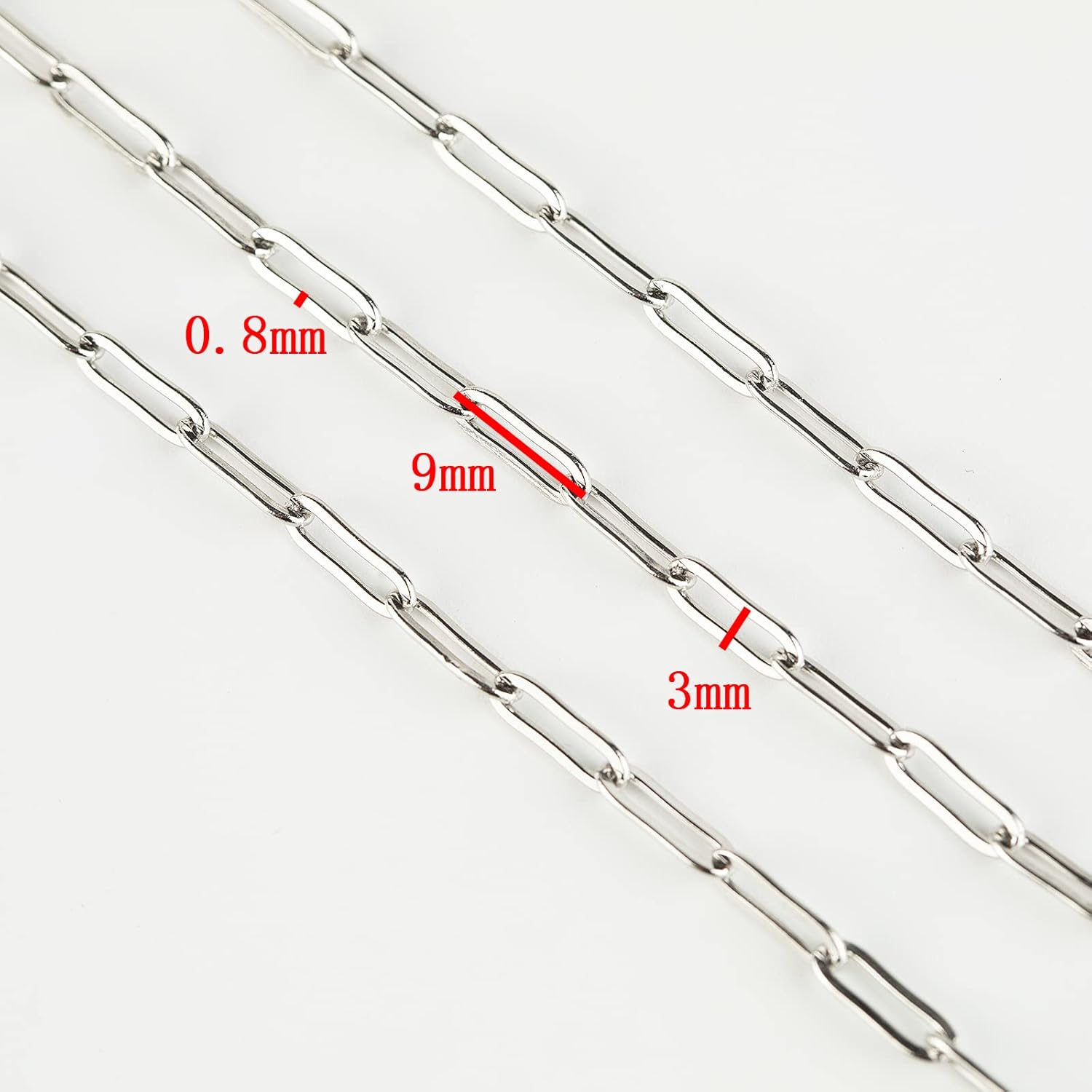 YOUBEIYEE 16.4 Feet Jewelry Making Chains Silver Soldered Stainless Steel Paper Clip Chain Bulk 9x3x0.8mm Necklace Link Chain Roll Set for Earring Bracelet Jewelry Accessories DIY - Image 5