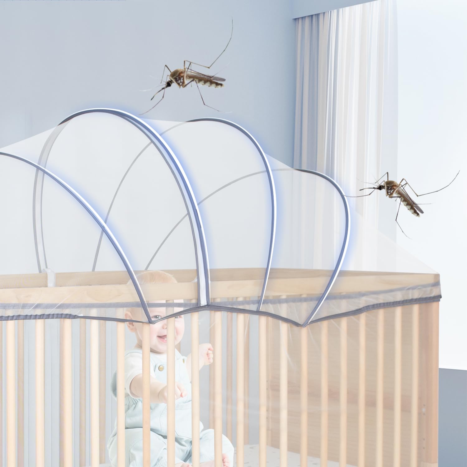 Beberoad Moustiquaire Universelle pour Berceau/Berceaux/Lit Parapluie Bébé, Tissu à Mailles Fines, Simple à Installer(Blanc, 91 * 145 * 145CM)