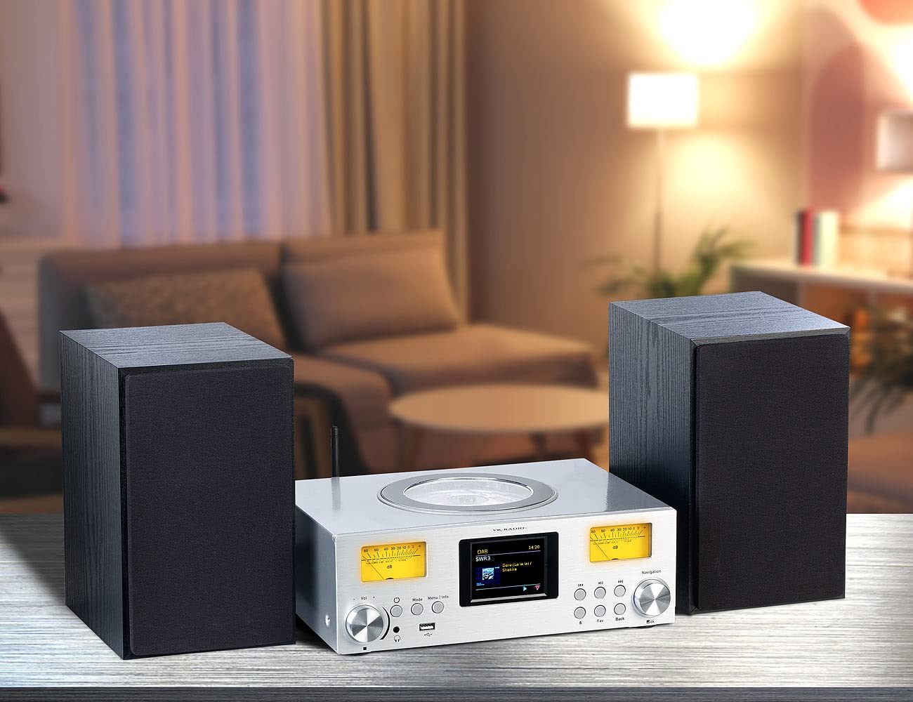 VR-Radio HiFi Anlage: Micro-Stereoanlage: Webradio, DAB+, CD, Bluetooth, App, 300 W, Silber (Minianlage, Web Radio, Uhr)