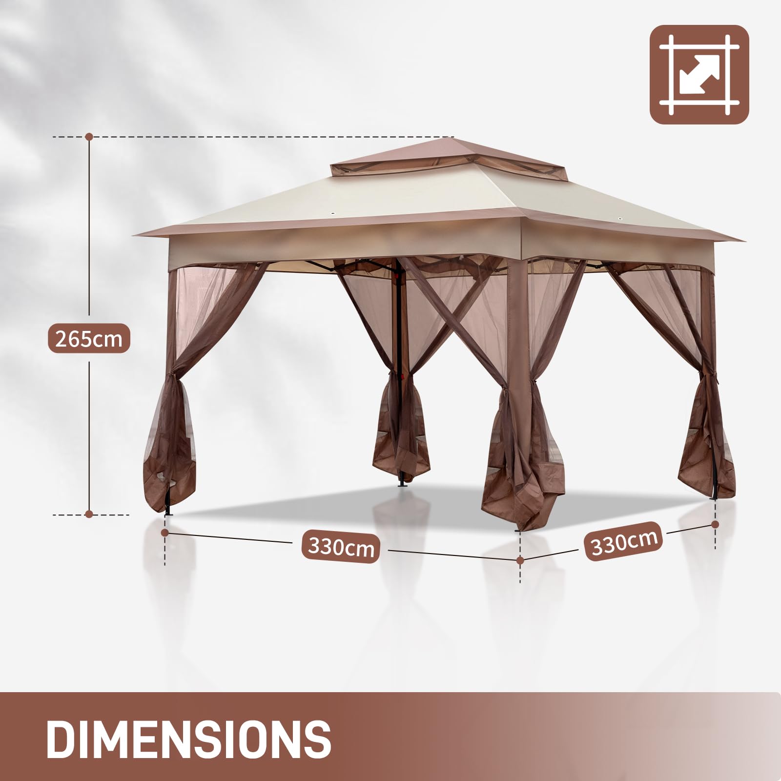 Bonnlo Tonnelle de Jardin Pliante 3.3x3.3m imperméable/Barnum avec 4 Moustiquaires Latérales Anti-UV 50±/Tente Réception Pop-up Inclus Sac Roulant et 4 Paquet Sable/Gazebo pour Camping et Événements