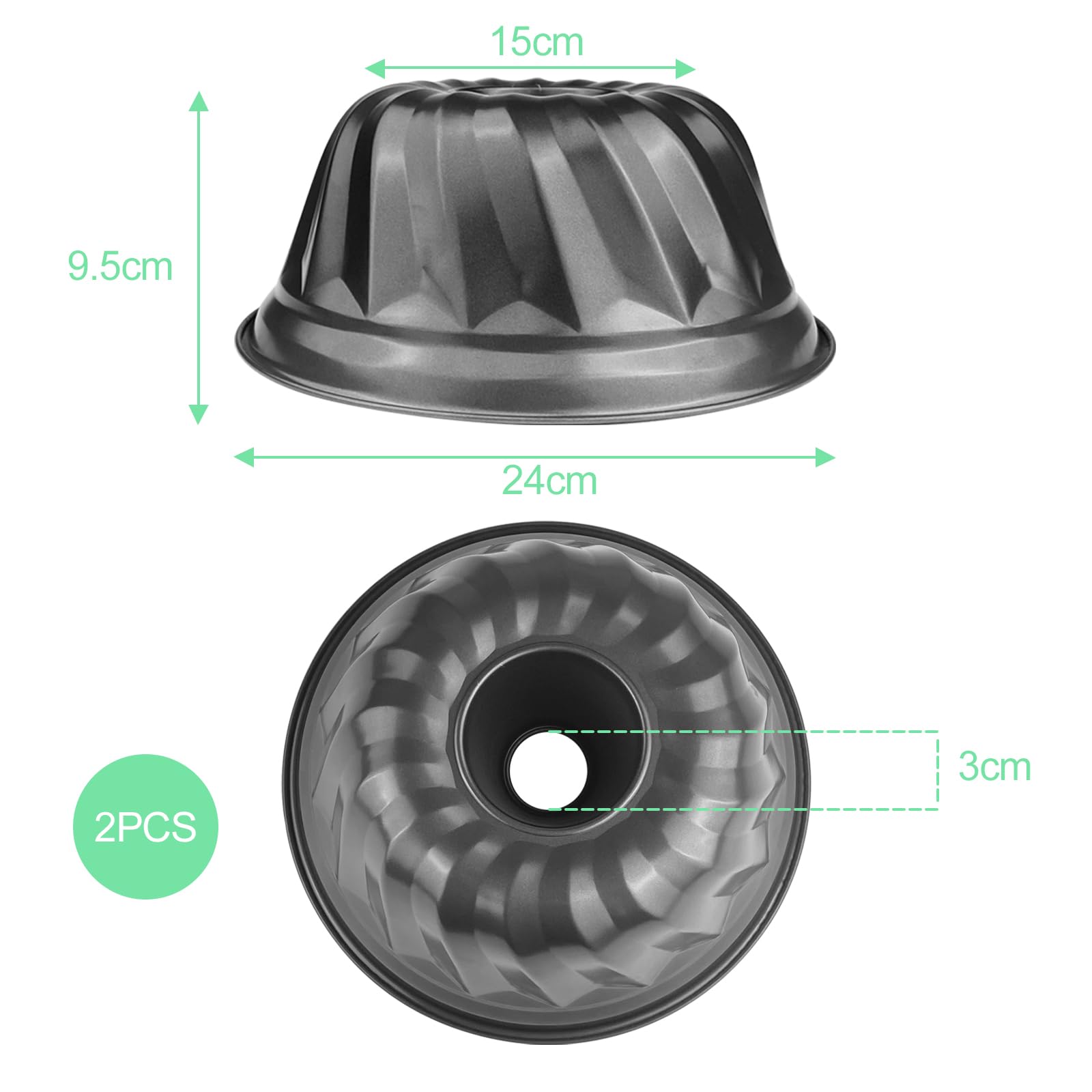 Set 2 Stampo Torte Rotondo 24 Cm – Teglia Antiaderente Con Fondo Rimovibile, In Acciaio Carbonio, Altezza 7 Cm