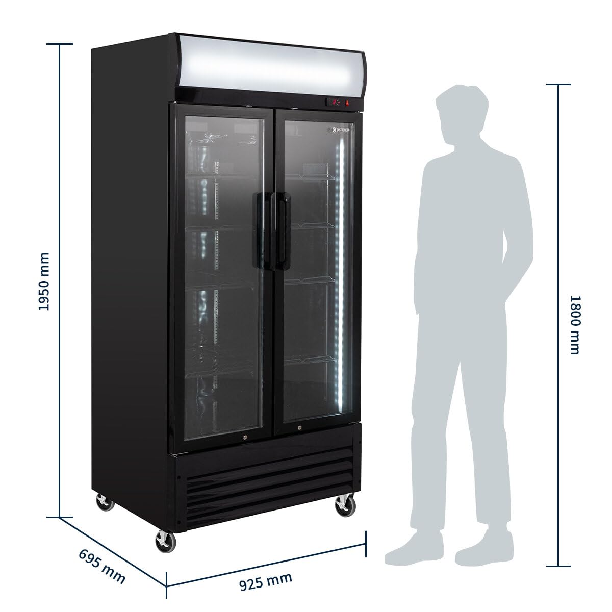 GastroHero Getränkekühlschrank Eco 630 630L Glastür Innenbeleuchtung schwarz Gastronomiebedarf