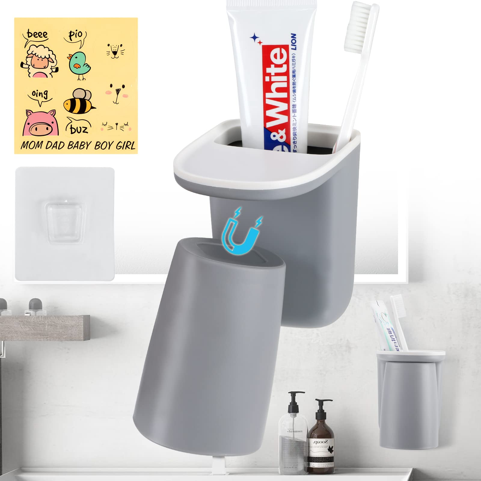 Toothbrush Holder Wall Mounted Toothbrush Holder for Adults Children No Drilling Required Grey