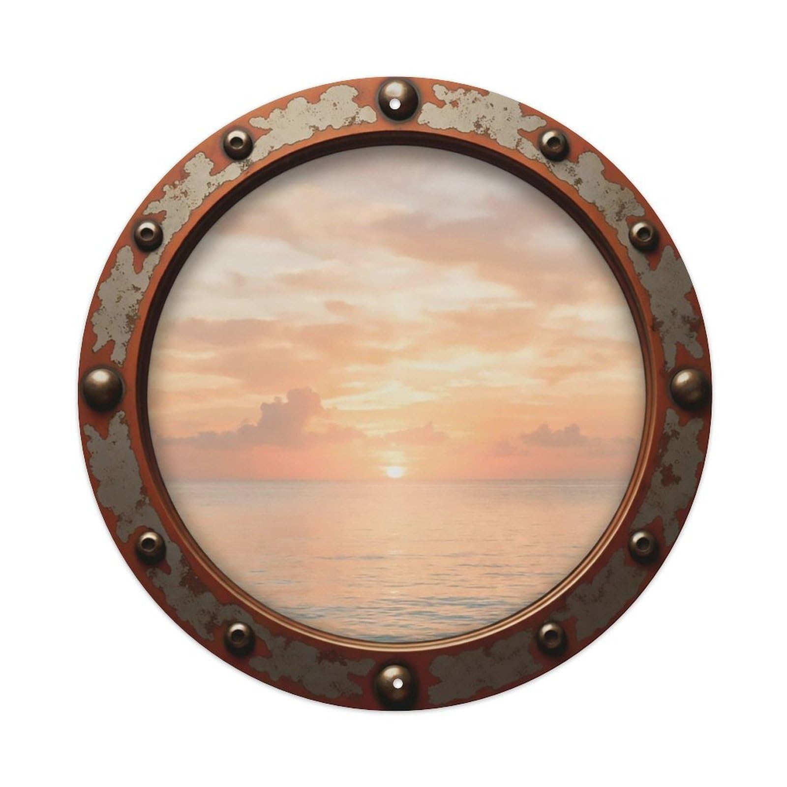 Vintage Porthole Peach Sunrise Glow View Metal Tin Sign