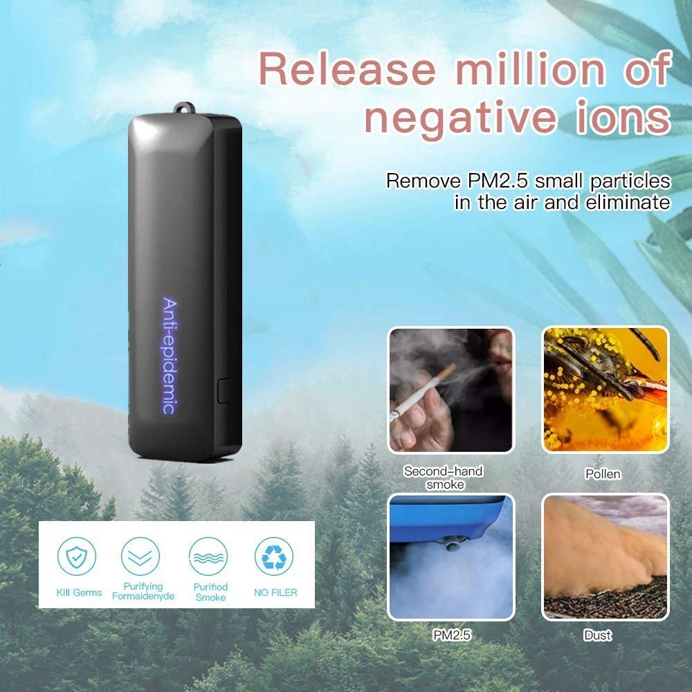 Paquete de 2 collares purificadores de aire portátiles USB Mini ambientador portátil ionizador generador de iones negativos rosa