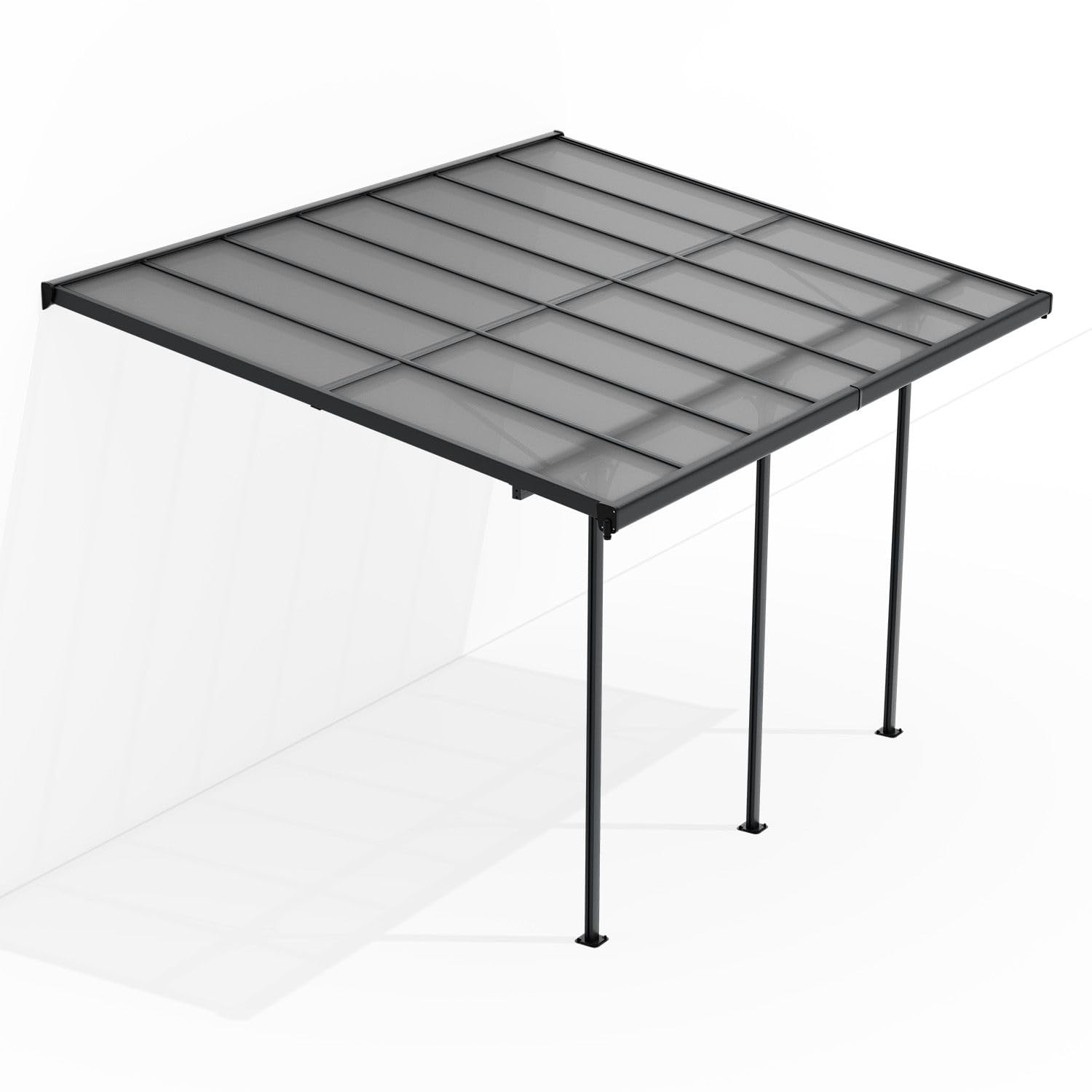 Juskys Terrassenüberdachung Borneo 4x3 m – Wandmontage, Anthrazit, Aluminiumkonstruktion mit Polycarbonat-Doppelstegplatten