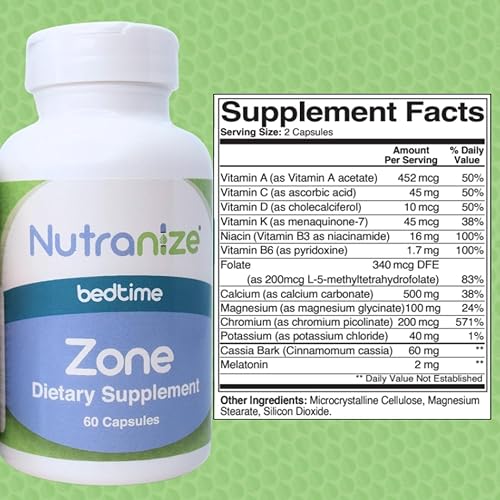 Miniatura 5 de Nutranize Suplemento de calcio de zona, glicinato de magnesio, vitamina D3, K2 MK7, metilfolato, berberina, picolinato de cromo, canela, melatonina,