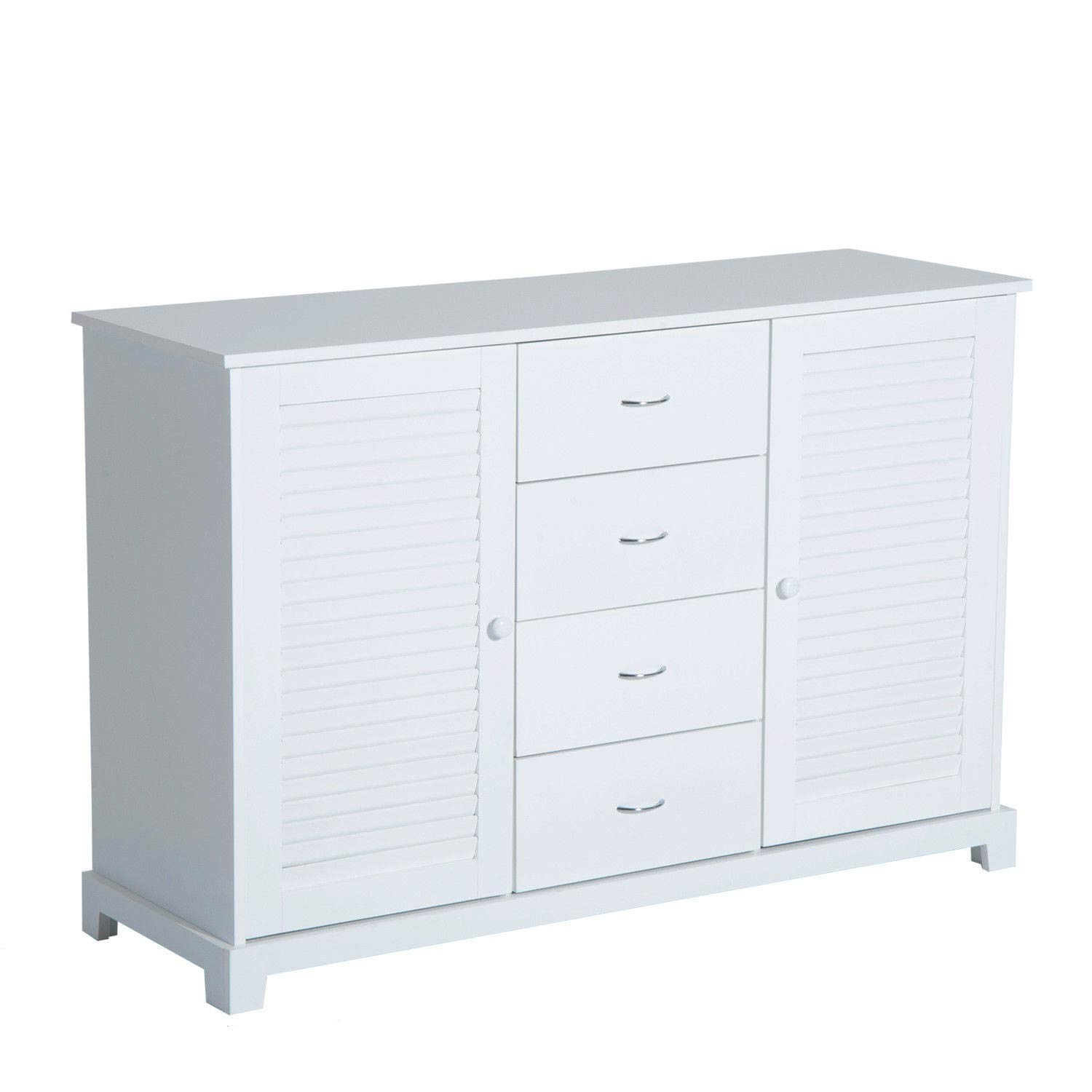 White Free Standing Storage Cabinet 2 Doors 4 Drawers Ample Storage Display Space Ideal for Bathroom Living Area Use Perfect for Storing Shampoo Towels Other Bathroom Accessories Or Daily Items