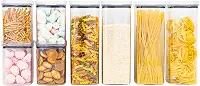 Kit 8 Potes Herméticos Acrílico Quadrado Empilháveis, Tampa de Vedação Silicone, Porta Alimentos e Mantimentos, Armário Cozinha Despensa