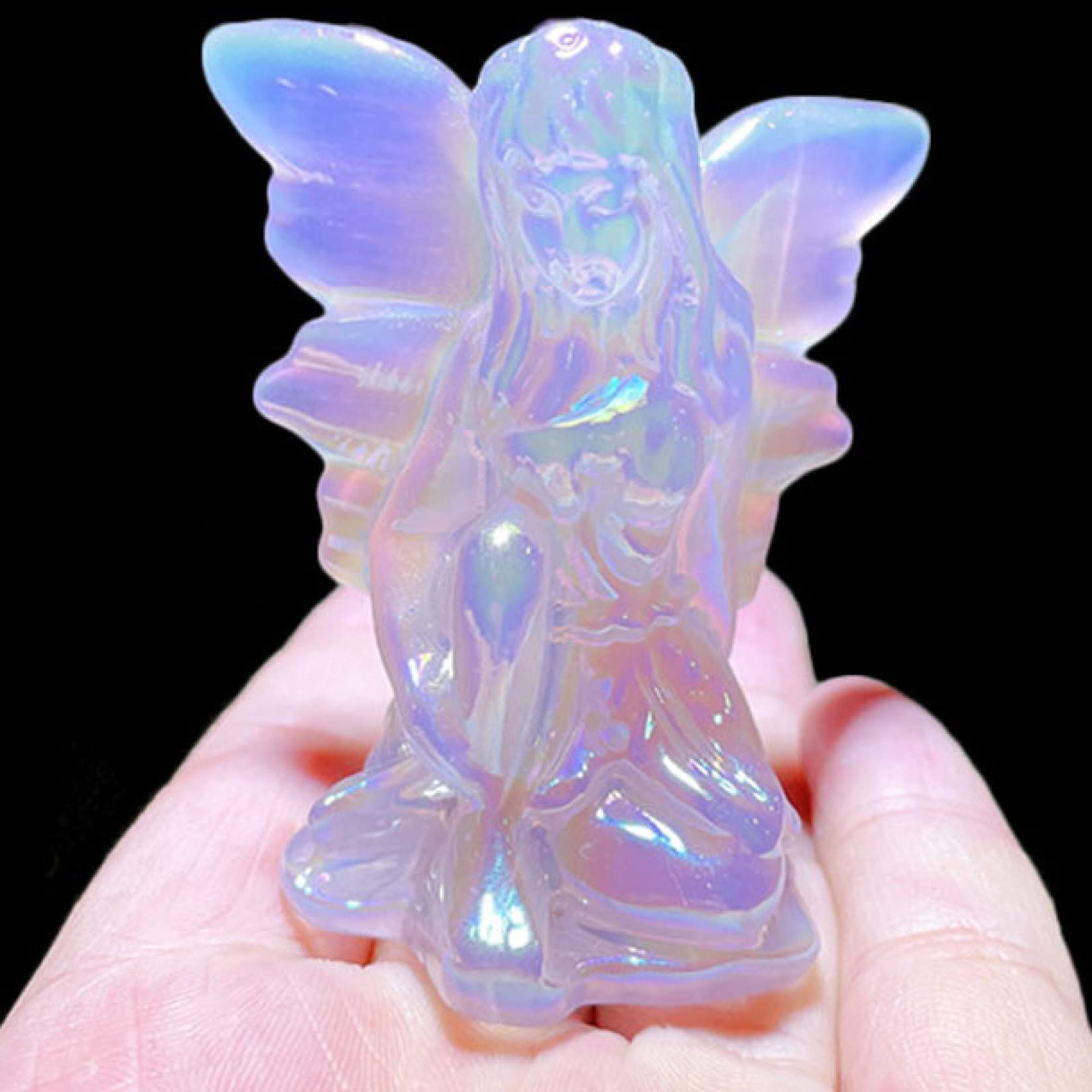 Amazon.co.jp: オーラ 天然蛍石 天使の置物 宝石 彫刻像 蝶 妖精 彫刻
