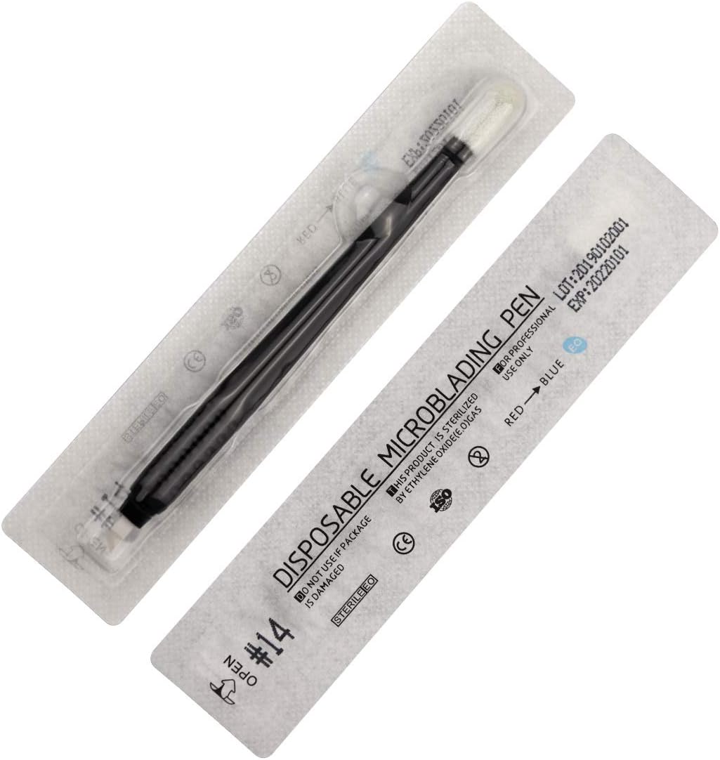 10pcs Disposable Microblading Manual Pen With Needle and Cap Permanent Makeup 14 Slope Blades 0.25MM,disposable blister package
