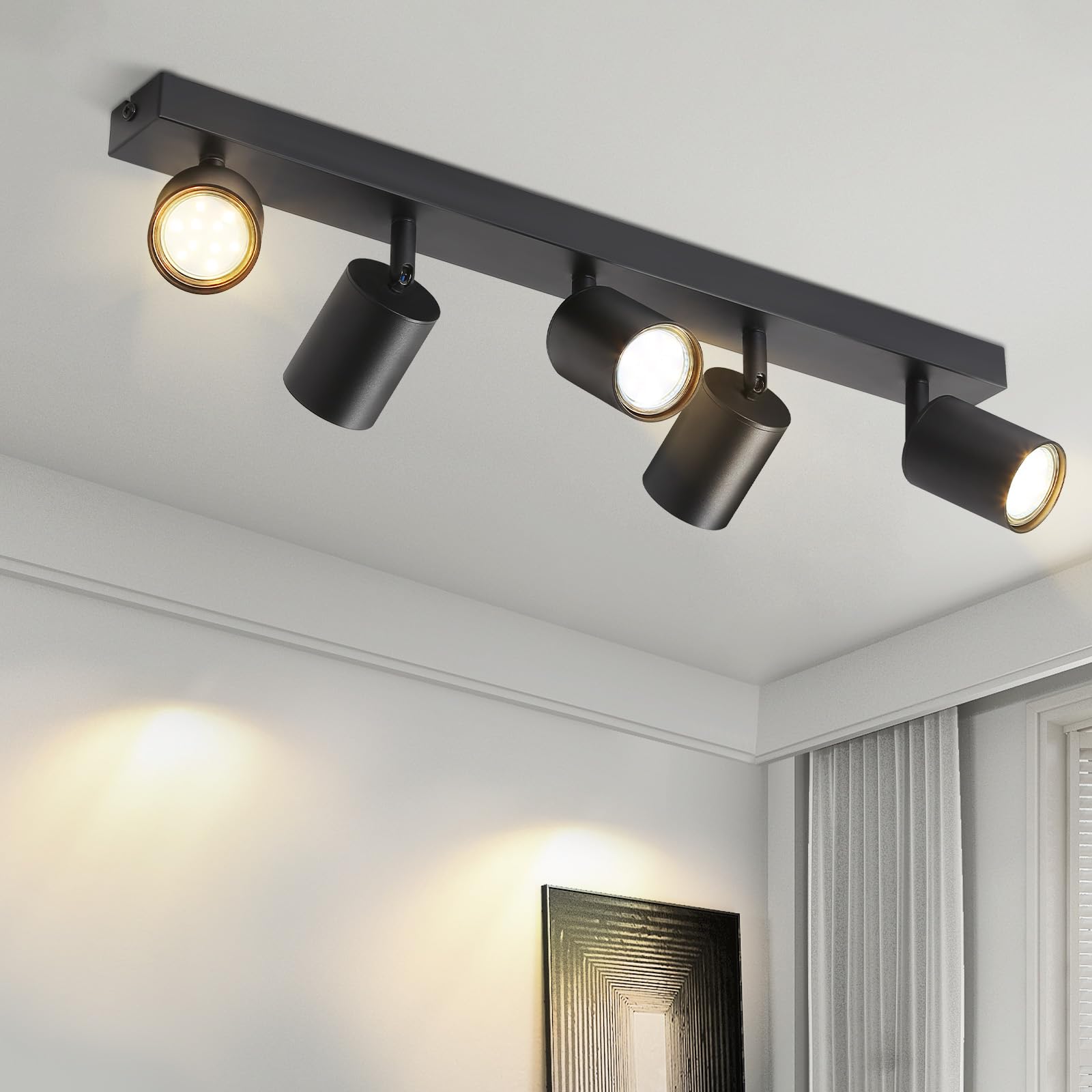 Lichtmaler LED Deckenstrahler 5 Flammig Deckelampe - Deckeleuchte Schwarz GU10 Deckenspots Schwenkbar 350° Spotlight Modern Spots für Flur Wohnzimmer Schlafzimmer, Ohne Leuchtmittel