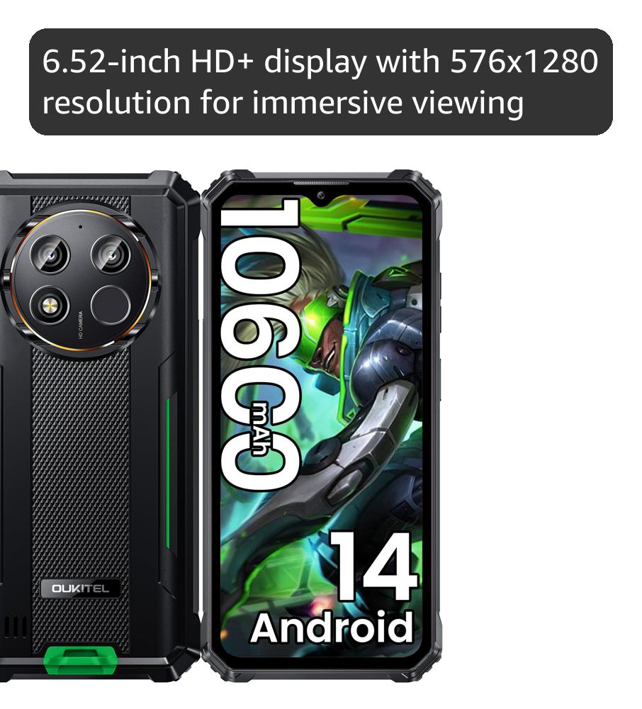 Oukitel WP28E 16GB+64GB グリーン OUKITEL WP28E Rugged Smartphone Android 14-10600mAh Mobile Phones