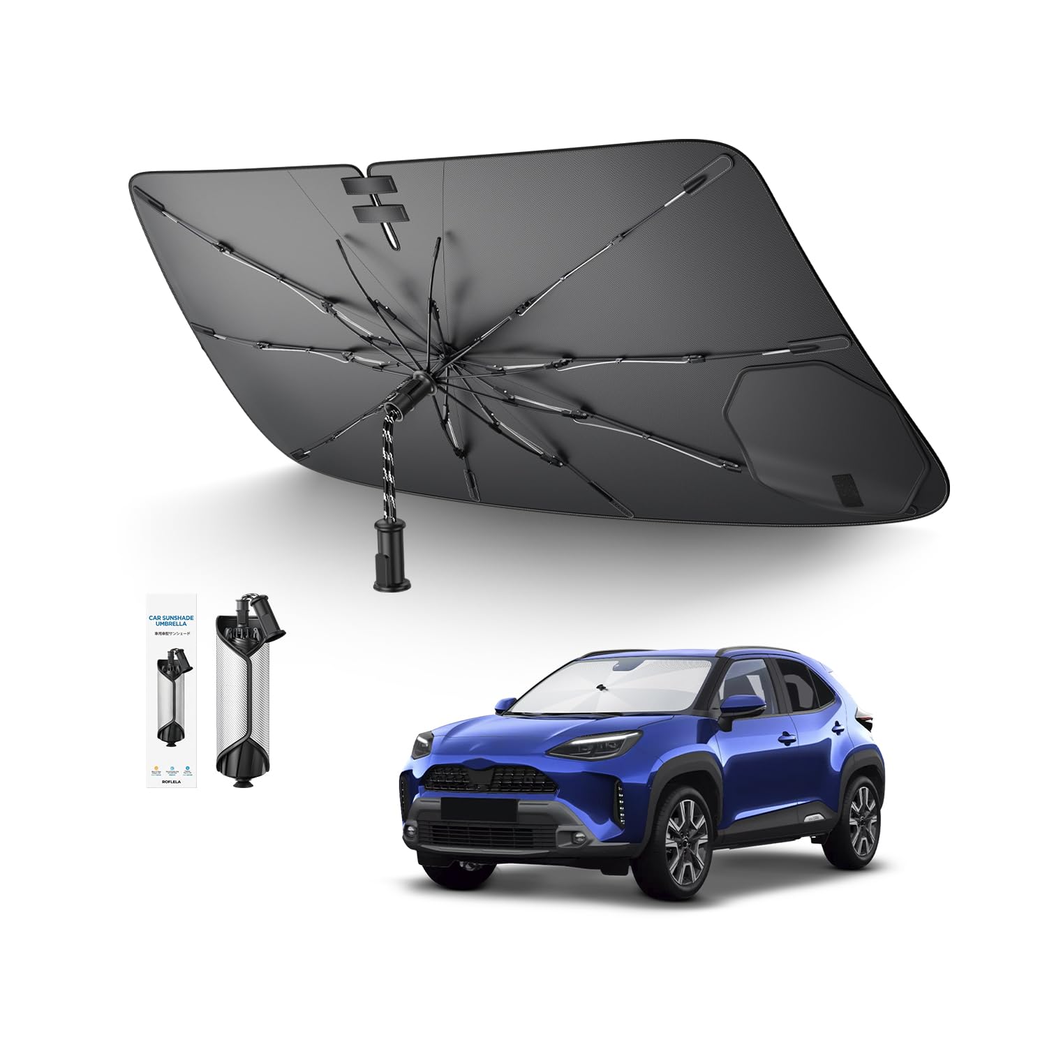 SKTU Parasole Parabrezza per Toyota Yaris Cross 2020-2025 2026 Cordino Design Pieghevole Parasole Protezione UV Protezione per Toyota Yaris Accessori Scheletro in fibra di carbonio
