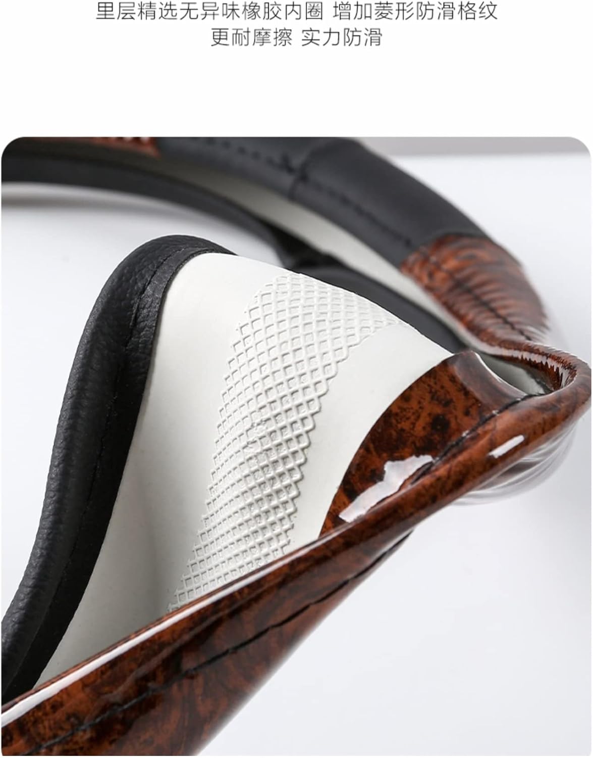 Car Steering Wheel Cover Set Car Steering Wheel Cover D Type Real Leather Mahogany Grain Sweat Absorption Breathable Car Interior (Color : 3#)