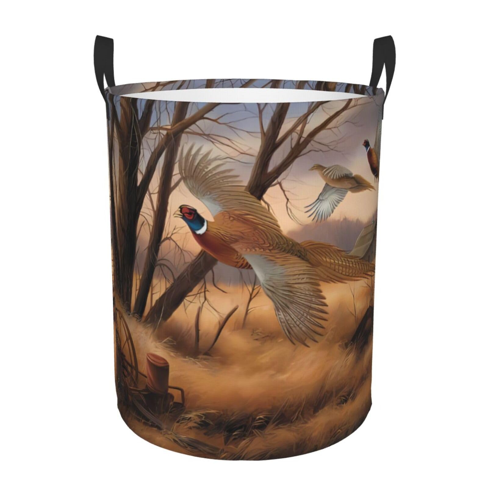 S Collapsible pheasant hunting Print Circular Hamper Round