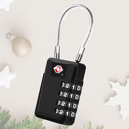 Paquete de 2 cerraduras de equipaje de viaje aprobadas de 4 dígitos, cerradura de combinación de maleta de cable de metal, candados de aleación sin