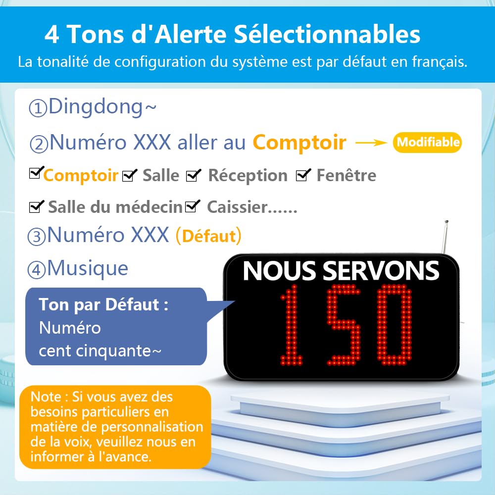 Gestion File d'Attente | Appeler Les Clients en Français | 1 Ecran d'Affichage +1 Clavier | pour Magasin, Restaurant, Clinique, Salle d'Attentes