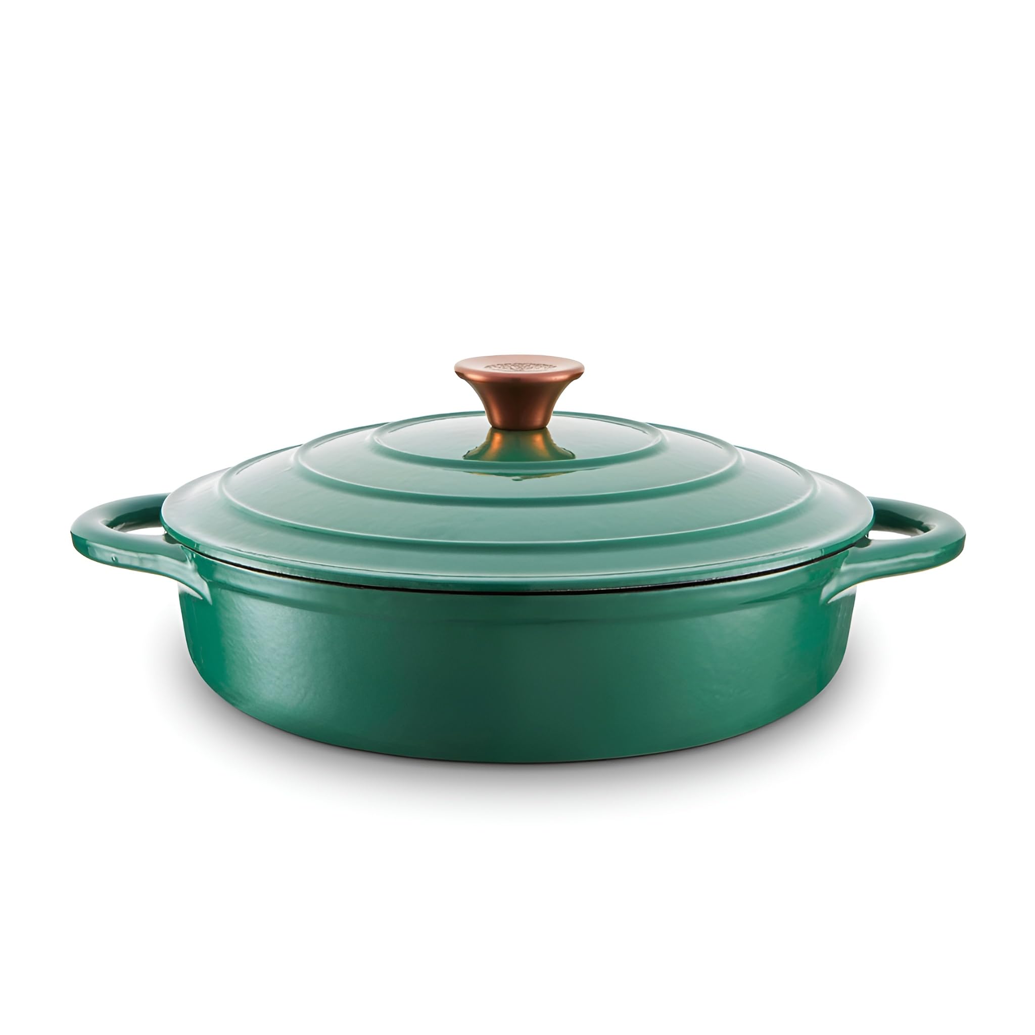 Tower Unisex Green Bo800253grn Shallow Cast Iron Casserole Pan W/ Durable Enamel Interior, 28Cm, Verdigris In