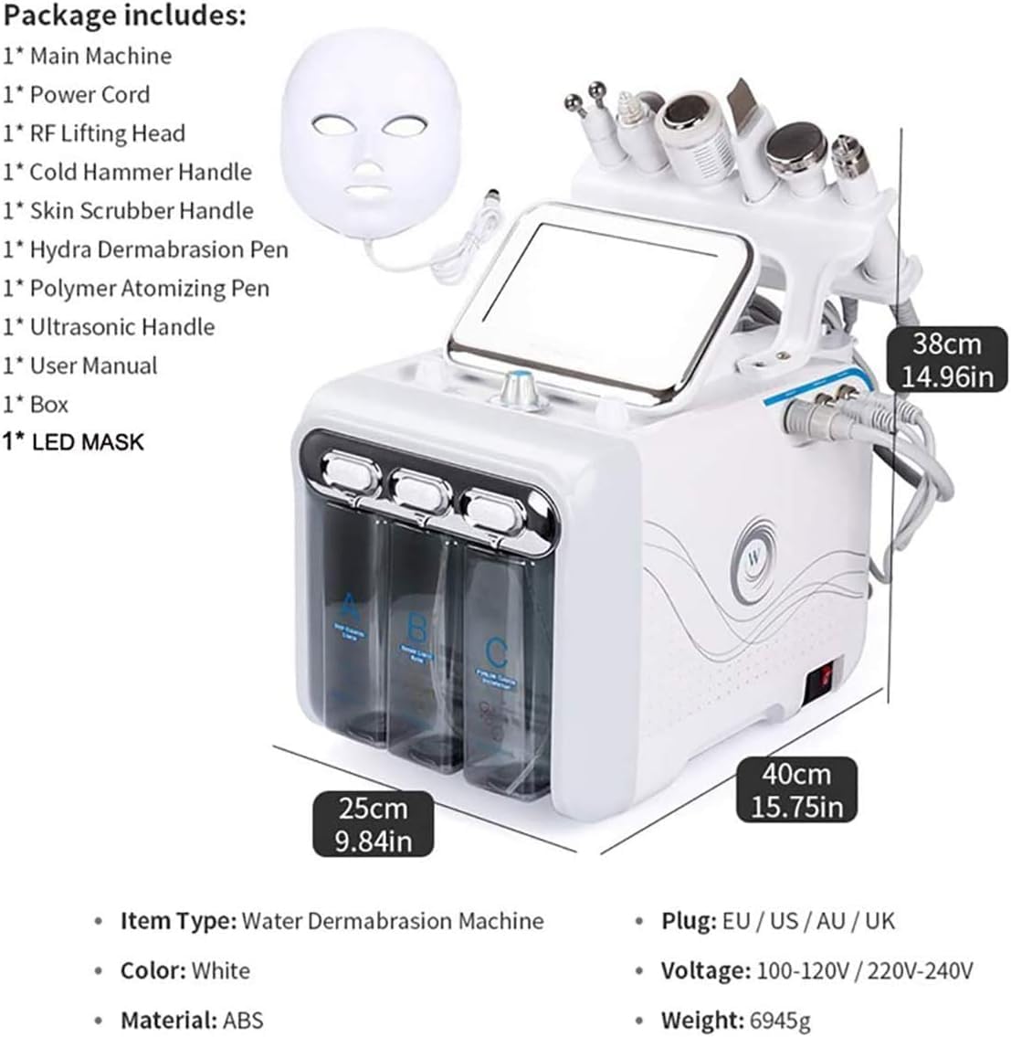 7 em 1 água oxigênio hydra-máquina facial com led mas facial