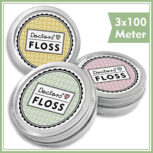 Floss 3 x 100m vegane Zahnseide gewachst, nachfüllbare Zahnseide Dose, extra dünn, Minzgeschmack, nachhaltige Zahnseide umweltfreundlich