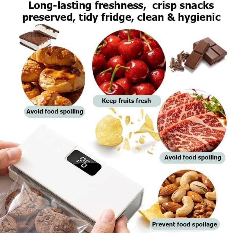 Image of Mini Bag Sealer Machine with LED Display & 6 Sealing Modes | USB Rechargeable Portable Heat Sealer | 9.5cm Seal Width for Snack Bags, Chips, Dry Fruits & Food Storage Bags