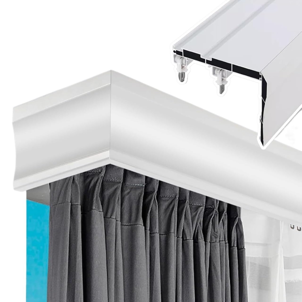 Curtain Track Double Tracks, Double Tracks Curtain Pelmet Box Aluminum Alloy Multiple Sizes(Wall Mount,1.4m (4.6ft))