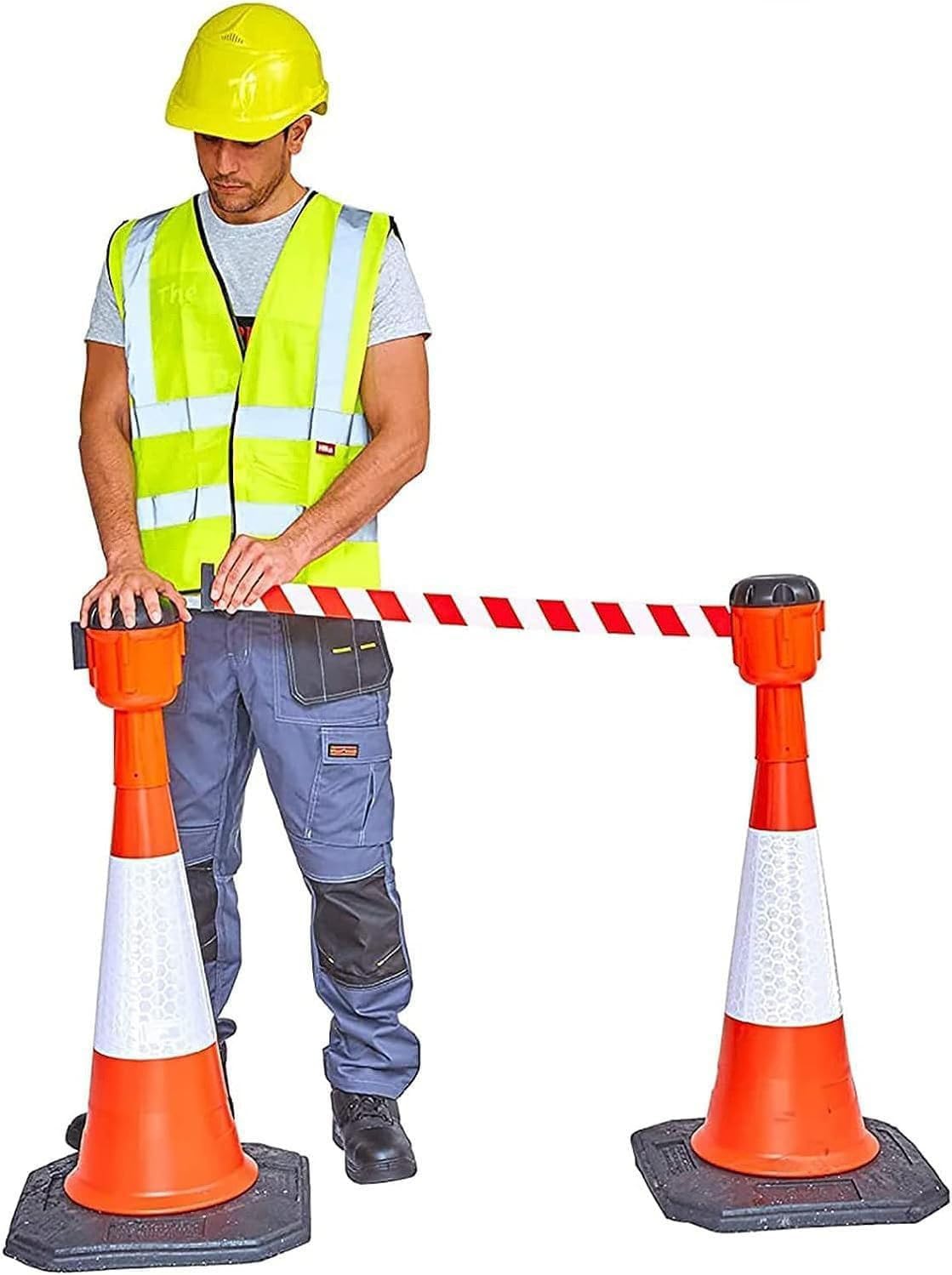 Cono De Tráfico Retráctil Cinta De Precaución, Barrera De Cinta Retráctil | Correa De Advertencia De Emergencia De Montaje En Cono, Alta Visibilidad Roja Topper Retráctil Retráctil(10m)